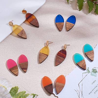 16Pcs 8 Styles Transparent Resin & Walnut Wood Pendants RESI-SZ0001-84-1