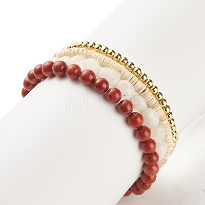 4Pcs 4 Style Natural Rainbow Moonstone & Red Jasper & Synthetic Turquoise(Dyed) Beaded Stretch Bracelets Set BJEW-JB07977-1