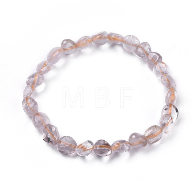 Natural Rutilated Quartz Bead Stretch Bracelets BJEW-K213-20-1