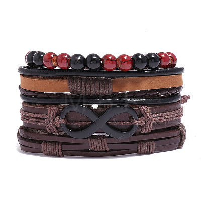 4Pcs Weave Imitation Leather Multi-strand Bracelets for Men WGB022D-15-1