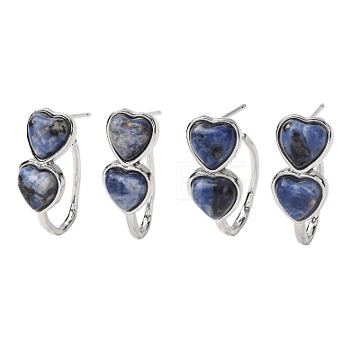Valentine's Day Heart Natural & Synthetic Mixed Stone Stud Earrings EJEW-T053-01P-1