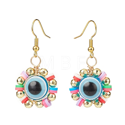 Plastic Evil Eye & Synthetic Hematite Braided Dangle Earrings EJEW-JE05104-1