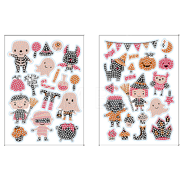 2 Sheets Halloween DIY Diamond Painting Sticker Kits DIAM-PW0010-06A-1