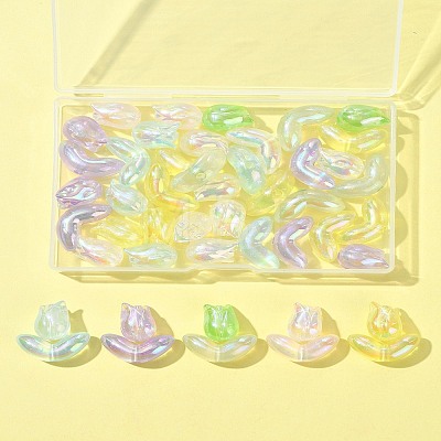 48Pcs 2 Styles UV Plating Transparent Acrylic Beads SACR-FS0001-36-1