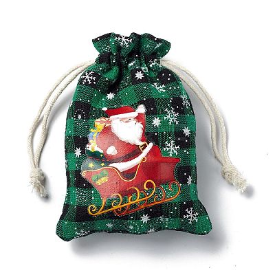 Christmas Theme Rectangle Jute Bags with Jute Cord ABAG-E006-01B-1