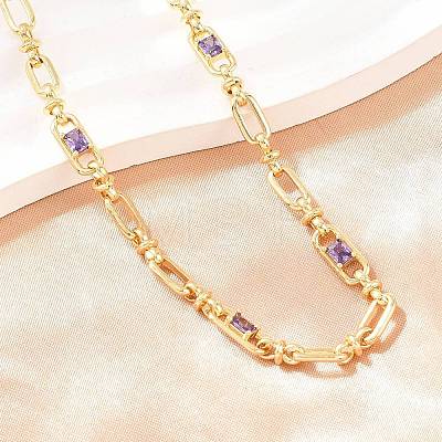 5MM Brass Pave Cubic Zirconia Oval Link Chain Necklaces NJEW-D324-01G-06-1