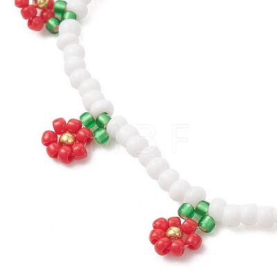 Floral Glass Seed Bead Charm Bracelets for Women BJEW-MZ00306-1