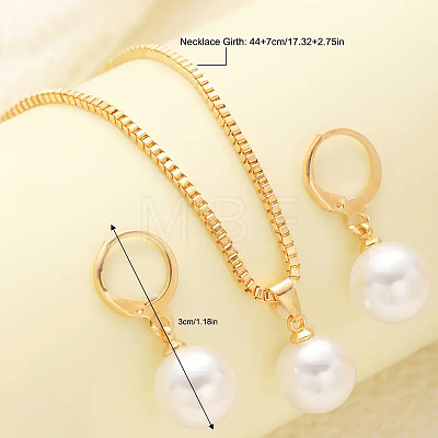 Plastic Imitation Pearl Round Pendant Necklaces & Hoop Earrings Sets WGD642E-01-1