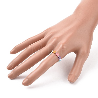 Glass Beaded Flower Wrap Stretch Finger Ring for Women RJEW-MZ00002-02-1