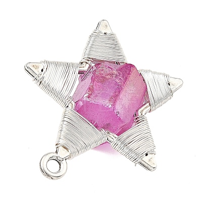 Electroplated Natural Quartz Faceted Copper Wire Wrapped Pendants PALLOY-TA00443-03-1