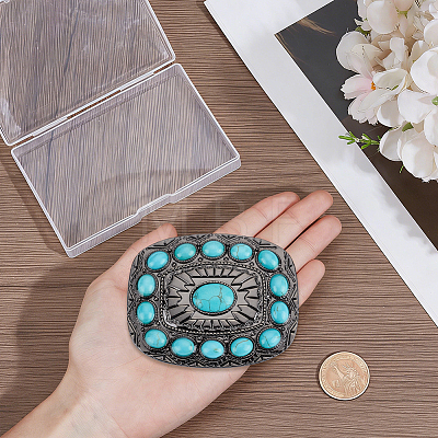 1Pc Rectangle Alloy & Synthetic Turquoise Buckles FIND-CL0002-38B-1