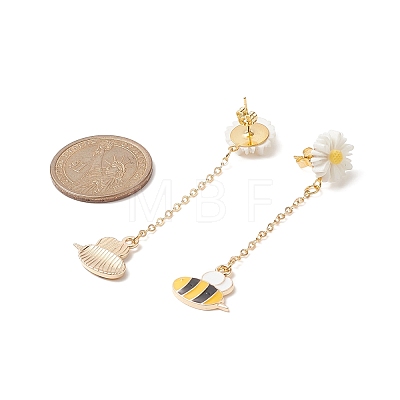 Alloy Enamel Bee with Resin Daisy Dangle Stud Earrings EJEW-JE05228-1