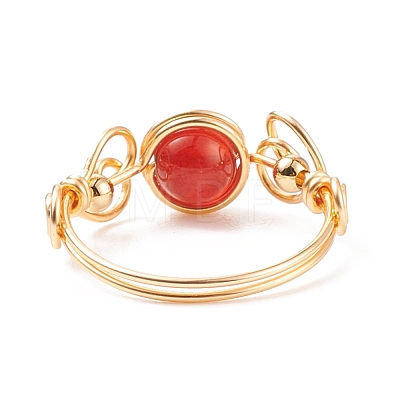 Natural Red Agate Braided Finger Ring RJEW-TA00042-03-1