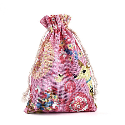 Flower Deer Printed Polycotton(Polyester Cotton) Packing Pouches Drawstring Bags ABAG-T004-10x14-35-1