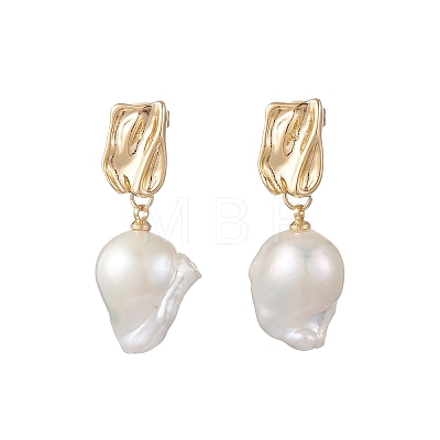 Nuggets Natural Baroque Pearl Keshi Pearl Dangle Stud Earrings EJEW-JE07001-1