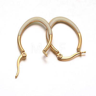 Oval 304 Stainless Steel Enamel Hoop Earrings X-EJEW-L139-12G-1