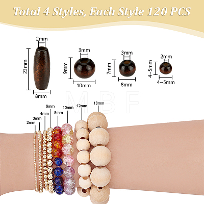 480Pcs 4 Styles Retro Wooden Beads WOOD-PH0003-63-1