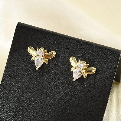 Brass Micro Pave Clear Cubic Zirconia Stud Earrings EJEW-R016-26G-11-1