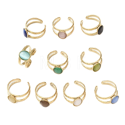 304 Stainless Steel with Glass Cat Eye Cuff Rings for Women RJEW-K309-40G-1