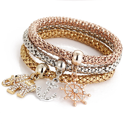 3Pcs Alloy Rhinestone Charm Bangle Set FS-WG4938A-10-1