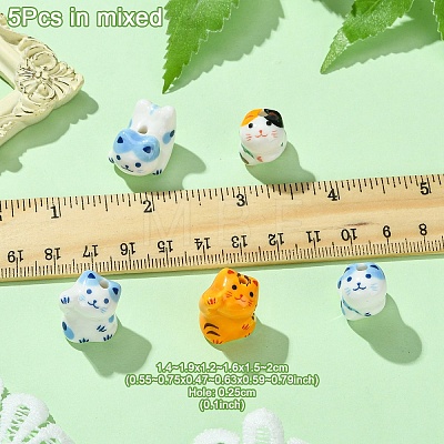 5Pcs Handmade Printed Porcelain Beads PORC-YW0001-18-1