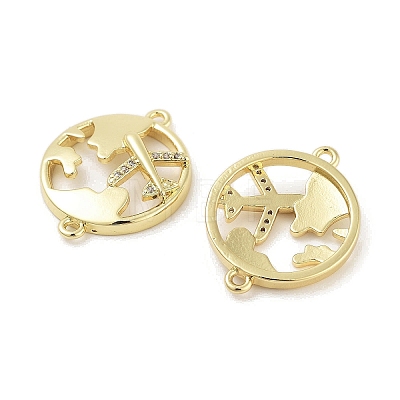 Rack Plating Brass Pave Clear Cubic Zirconia Plane with Map Connector Charms KK-Z064-43G-1