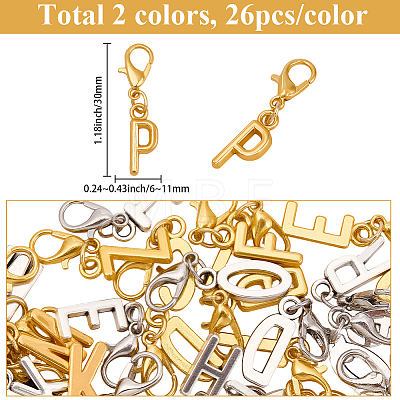 52Pcs 2 Colors Alloy Letter A~Z Pendant Decorations HJEW-BM0001-69-1