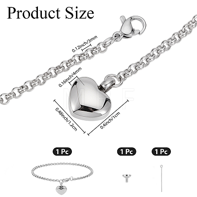 2Pcs Heart Non-Tarnish Stainless Steel Charm Bracelets BJEW-CN0001-23P-1