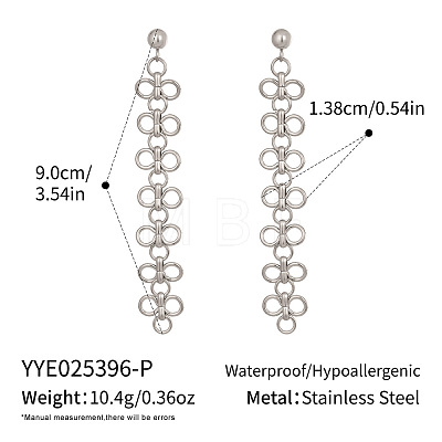304 Stainless Steel Clover Tassel Stud Earrings RO2718-2-1