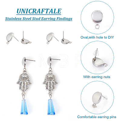 Unicraftale 50Pcs 201 Stainless Steel Oval Stud Earring Findings STAS-UN0047-56-1