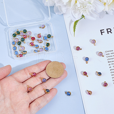 40Pcs 4 Colors 304 Stainless Steel Wrapped Dyed Natural Quartz Round Charms STAS-UN0063-75-1