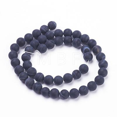 Natural Black Striped Agate/Banded Agate Beads Strands G-F520-50-8mm-1