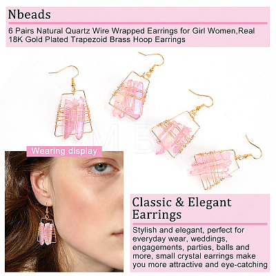  6 Pairs Natural Quartz Wire Wrapped Earrings for Girl Women EJEW-NB0001-07-1
