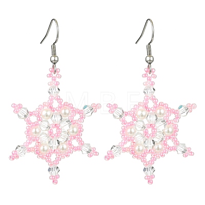 Christmas Snowflake Glass Seed Braided Dangle Earrings EJEW-MZ00236-03-1