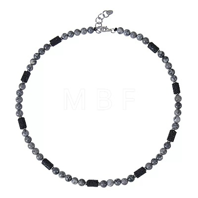 6MM Round Natural Map Stone and Column Natural Lava Rock Beaded Necklaces for Women Men LV4865-3-1