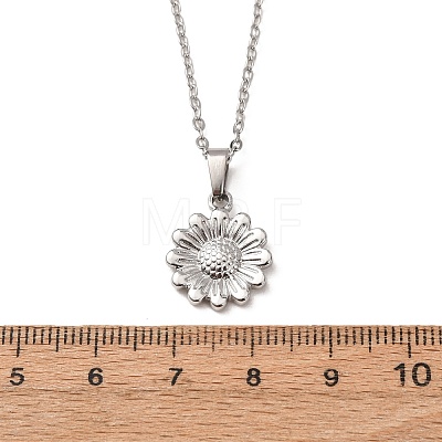 304 Stainless Steel Flower Pendant Cable Chain Necklaces for Men Women NJEW-K308-05E-P-1
