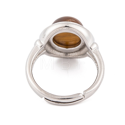 Natural Tiger Eye Round Adjustable Rings RJEW-K271-04P-12-1