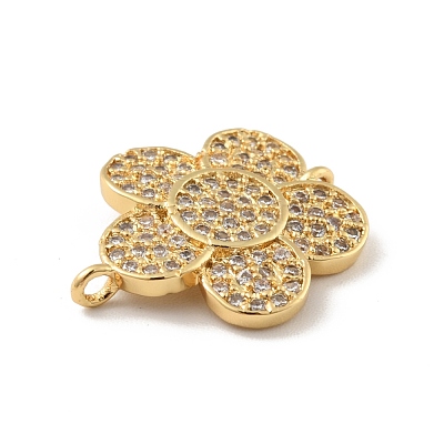 Brass Micro Pave Cubic Zirconia Connector Charms KK-B059-03G-1