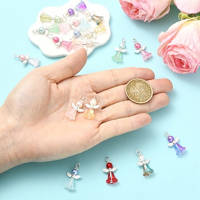 20Pcs 10 Colors Glass Pearl with Alloy Pendants PALLOY-YW00172-1