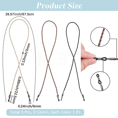 3Pcs 3 Colors PU Leather Eyeglass Chains AJEW-CL0005-86-1