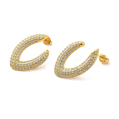 Brass Micro Pave Clear Cubic Zirconia Stud Earrings for Women EJEW-A040-04G-1