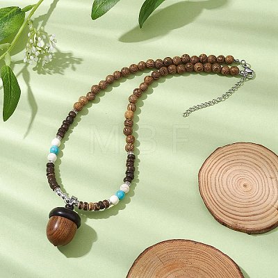 Natural Wenge Wood Pendant Necklaces NJEW-JN04791-01-1
