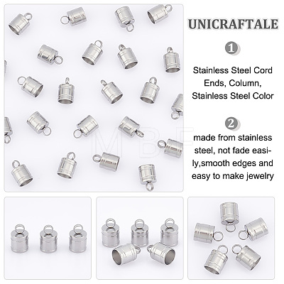 Unicraftale 50Pcs 304 Stainless Steel Cord Ends STAS-UN0041-50-1
