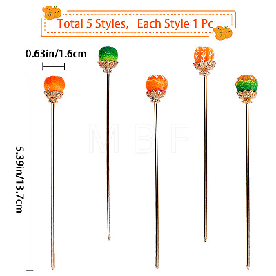 Gorgecraft 5Pcs 5 Colors Cute Orange Resin Hair Sticks OHAR-GF0001-18-1