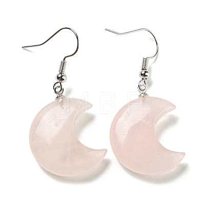 Natural Rose Quartz Crescent Moon Dangle Earrings EJEW-P241-01P-05-1