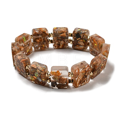 Dyed Natural Imperial Jasper with Resin Beaded Stretch Bracelets BJEW-G698-01A-04-1