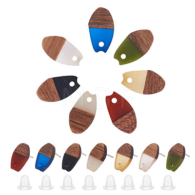 Craftdady 14 Pairs 7 Colors Resin & Walnut Wood Stud Earring Findings MAK-CD0001-03-1