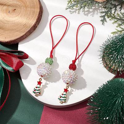 Christmas Tree Alloy Enamel with Rhinestone Pendant Decorations HJEW-JM02097-1