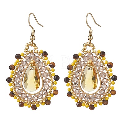Teardrop Seed Beads & Glass Woven Dangle Earrings EJEW-MZ00682-03-1