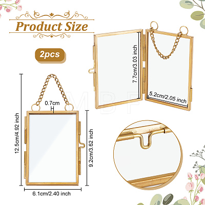 Rectangle Mini Brass Wall Hanging Photo Frame for Pressed Flower with Chain ODIS-WH0061-05AG-1